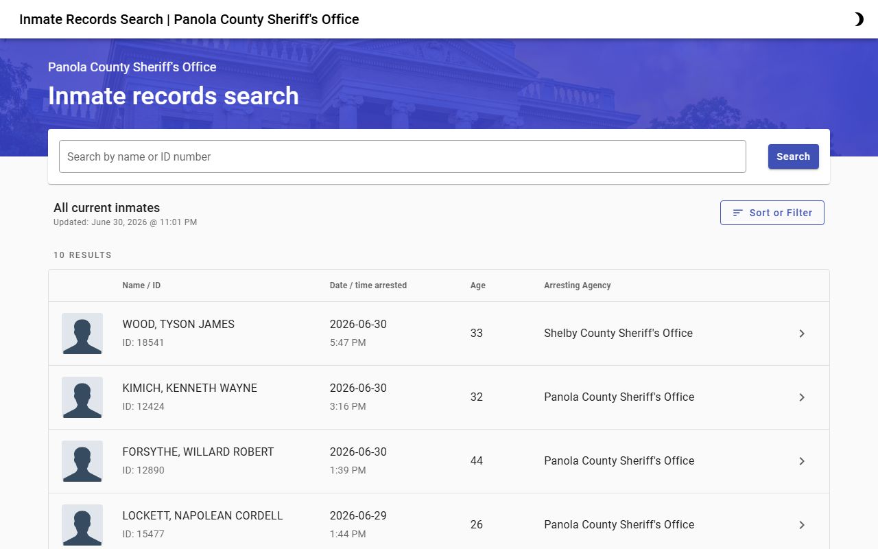 Panola County inmate roster search for current jail records
